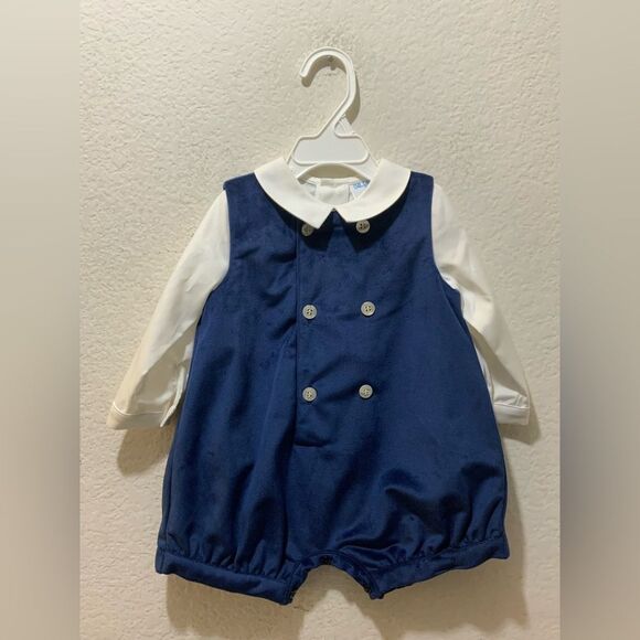 New Luli and Me Boys Blue Deluxe Velvet Romper size multiples - Picture 3 of 4